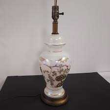 Vintage Glass Table Lamp With Gold Decoration and Night ...