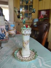 VTG Nippon Hand Painted 5" Tall Hat Pin Holder Attached Ring Tray Dish W/ 9 Pin | eBay