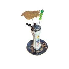 Vintage Limoges French Hat Pin Holder & Ring Tray Navy Floral Gold Porcelain W/ 4 Decorative Pins Collectible - Etsy
