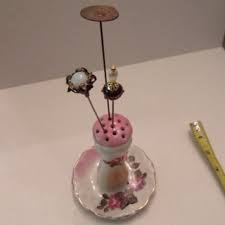 ANTIQUE HAT PIN HOLDER AND HAT PINS. | Accents | Antique Hand Painted Hat Pin Holderhat Pins Ws | Poshmark