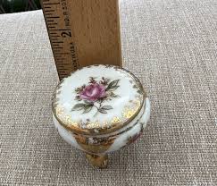 TINY Pink Rose PORCELAIN Mini TRINKET DISH Lid HAND PAINTED ...