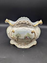 Gilded Porcelain Jardenaire/Cachepot With Hand Painted ...