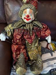 Vtg Pierrot Huge 18" Harlequin Clown Doll Porcelain head ...