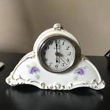 Bulova | Other | Vintage Bulova Porcelain Mantledesk Clock Off White Gold Purple Flowers | Poshmark