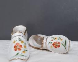 Vintage Old Porcelain Slipper Shoe Art Yellow Floral Design - Etsy