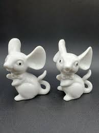 Vintage White Mice With Bow Tie Set Of 2 Ceramic Big ears Figurine | eBay