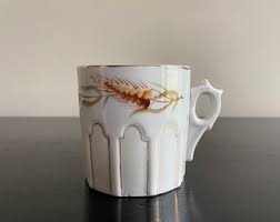 Vintage White Porcelain Mug With Wheat Design & Gold Trim ...