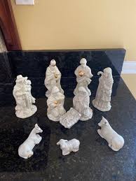Nativity Scene White and Gold trim Ten Pieces | eBay