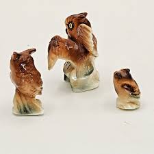 Owl Family Figurines Bone China Vintage Bird Miniatures Set Of Three Lot | eBay