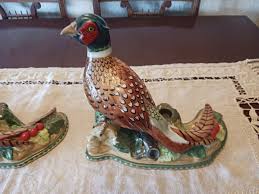 Lynn Chase Pheasant Candle Holder Pair Hollohaza Hand Painted Porcelain Figurine | eBay