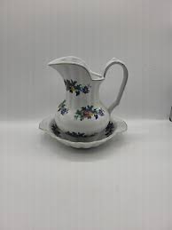 Vintage Small Porcelain Pitcher & Bowl White Gold Trim Multi Color Flowers | eBay