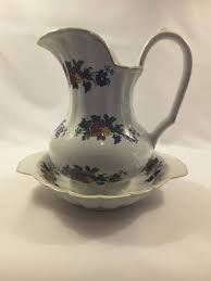 Vintage Wash Pitcher With Bowl Multi Color Flowers and Gold Trim - Etsy