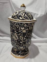 15" Vintage Fairy Pixie Floral Oriental Porcelain Vase Urn with Lid Gold Black | eBay
