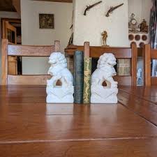 Vintage Bookends Pair of Fu Lions White Marble Book Holders Made of Handmade Stone for Fengshui Library Decoration From China - Etsy