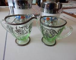 Gorgeous Sterling Overlay Green Glass Sugar and Creamer ...
