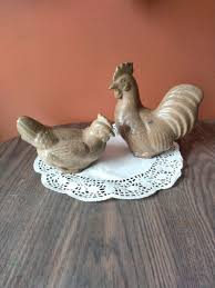 Chicken Hen Rooster Ceramic Figurine Amthor Japan Brown ...