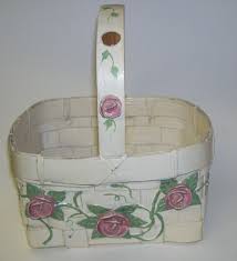 White Basket with Raised Pink Roses Vintage | eBay