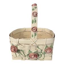 Vintage Woven Basket With Ceramic Roses – Hand-painted ...