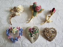 Vintage 12k Gold Filled Enamel Carved Flower Rose Heart 3D ...