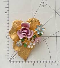 Vintage Enamel Flower Brooch Pin With Crystals - Etsy