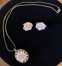 Vintage Set - Dainty Rose Necklace and Clip-On Earrings ...