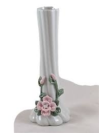 Glossy Finish White Vase with Dimensional Pink Flowers | eBay