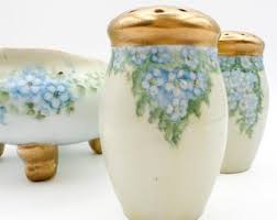 Antique Bavarian Porcelain Hand Painted Scalloped Footed Bowl Footed Toothpick Holder Salt and Pepper Shakers With Gold Trim C 1898-1923 - Etsy