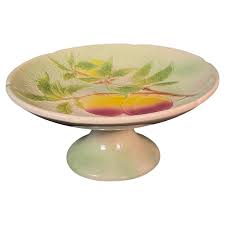 Vintage St Clément Barbotine Compote Dish with Fruit Decor - 2Y590 For Sale at 1stDibs