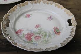 mismatched floral china serving plates handled trays, antique vintage dinnerware shabby chic