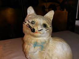 Vtg 9" Tall Chalkware White Persian Cat Sitting Up Carnival Prize Figurine | eBay