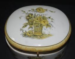VTG ESCO Handpainted Trinket Dresser Box Lidded Yellow ...