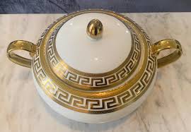 German White & Gold Porcelain Greek Key Dinnerware - 33 ...