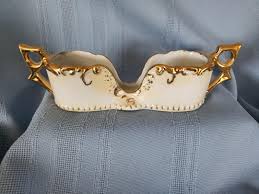 Antique Spoon Rest / Holder with Gold Trim, Double Handled ...