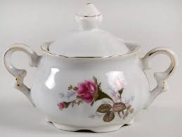 Pompadour Rose (Gold Trim) Mini Sugar Bowl & Lid by Lipper & Mann (L & M) | Replacements, Ltd.