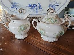 Antique Green Transferware Sugar Bowl * Creamer Etruria By Mellor & Co | eBay