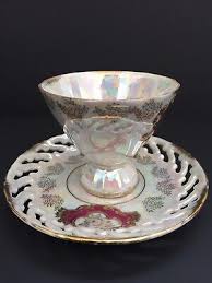 Royal Sealy Iridescent Lusterware Footed Teacup Pierced Lattice Saucer Pink Gold | eBay