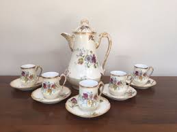 Antique A&D Limoges Hand-Painted CHOCOLATE POT with CUPS & SAUCER SETS ~ Pansies | eBay