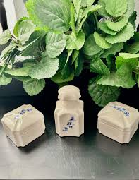 Vintage3 Pc. Vanity Set. Apothecary Set. Jewelry Box Set. Vanity Decor 3 Pc. Set Ceramic. Blue Floral Set. Handmade. Pottery. Vintage Decor - Etsy