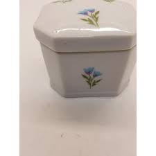 Petite Vintage Ceramic Trinket Box, Lidded With Transfer Flowers | Chairish