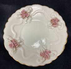 Hand Painted Ribbons and roses Porcelain trinket plate tray 5" diameter. | eBay