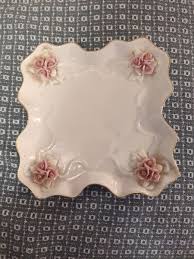 Vintage Cracker Barrel Porcelain Tray/Plate Pink Roses Gold Trim English Cottage | eBay