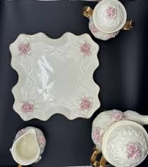 Vintage Cracker Barrel Mini Ceramic Tea Set 6pc Ivory & Pink Capodimonte Style | eBay