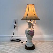 Vintage French Table Lamp Vase Shape Hand Painted Ceramic ...