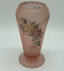 Antique Tiffin Pink Satin Glass Vase Footed w Hand Painted Florals 8" Tall | eBay