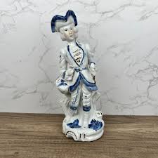 Vintage Victorian Style Delft Blue White Figurine, Man ...
