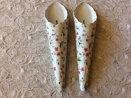Pair Porcelain Wall Pocket Vases 12" Floral Design-Marked A ...