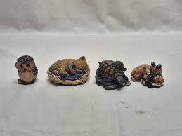 Lote de 4 enfeites na forma de animais em resina e gesso ...