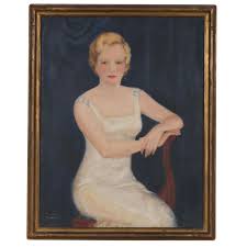 Oil Painting Portrait of Blonde Woman Seated in Chair, 1934 | EBTH