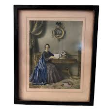 Antique Portrait of Woman in Blue Dress With Interior , English - Etsy Australia