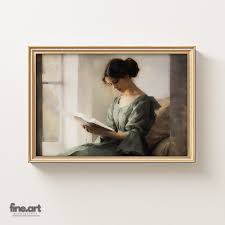 Woman Reading Book, Vintage Colours, Printable Painting ...
